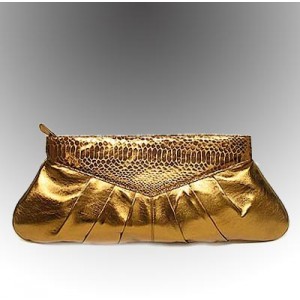 Evening Bag - 12 PCS Evening Bag Clutches - Soft Leather-Like w/ Snake Embossed Trim - Bronze - BG-90247BZ